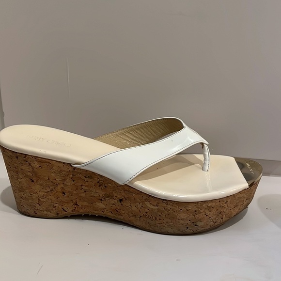 White Patent Leather Jimmy Choo Wedge Sandal. Size Euro 40. - Picture 10 of 11